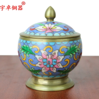 宇卓銅器  純銅罐黃銅罐銅香粉盒香粉罐景泰藍香粉盒工藝品擺件