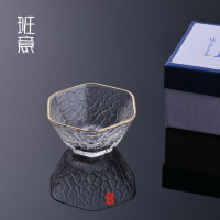 日本玻璃茶杯水晶杯錘木紋六角金邊品茗杯主人杯花茶單杯普洱茶碗1入