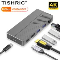 TISHRIC 10Gbps SSD M2 NVME NGFF Enclosure 6 In 1 4K HDMI-compatible PD 100W Gigabit Network Interface To Type C External HD Case