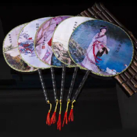 Retro Color Random Classical Round Fan Tassel Design Antique Dance Fan Elegant Hanfu Accessories Ladies Singing Props