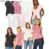 ⚘(ของแท้💯) Hollister stretch poplin textured short sleeve shirt เสื้อแขนสั้นกระดุมหน้า คอวี/คอปกบัว✴