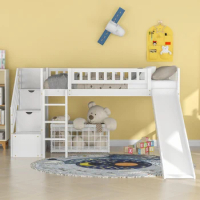 Twin Size Loft Bed, Multifunctional Bunk Bed with Storage Staircase and Slide, Children's Single Bed, Youth Bed