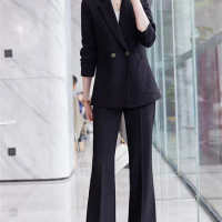 Yitimuceng Fashion Formal Pant Suits for Women Fall Winter 2023 New Korean Long Sleeve Office Ladies Casual Blazer 2 Piece Set
