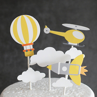[Hare.D]7入組 飛船雲朵火箭蛋糕插牌 蛋糕插旗 蛋糕插件 生日佈置 週歲生日 烘焙蛋糕裝飾 熱氣球 直升機