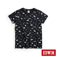 EDWIN 滿版小LOGO圖騰短袖T恤-女款 黑色