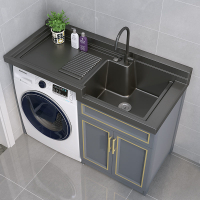 太空鋁洗衣櫃洗衣機櫃陽颱組合洗衣池颱槽伴侶一體櫃切角巖闆