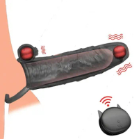 Penis Sleeve Silicone Vibrating Men Wireless Remote Control Penis Vibrator Sleeve Penis Enlargement Condoms Ten Frequency Simula