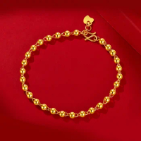 Pure 24K Round Beaded Bracelet Real 999 Gold Yellow Gold Bracelet