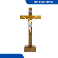 Salib Duduk Katolik Korpus Fiber / Salib Meja Katolik / Salib Patung Yesus / Salib Kayu Pasti Ori