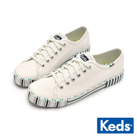 KEDS KICKSTART 復古橫直條線型帆布休閒鞋-白 9231W123482