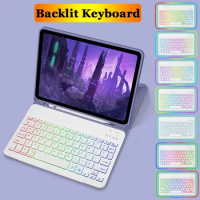 Rainbow Keyboard Case for Samsung Galaxy Tab S8 Tab S7 11 inch Tab S6 Lite A8 10.5 A710.4 PU Leather Bluetooth Keyboard Cover