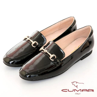 【CUMAR】極簡生活素面馬銜釦裝飾樂福平底鞋(黑色)