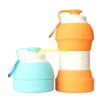 100pc/lot 580ML Collapsible Silicone Water Bottle Folding Kettle Outdoor Sport Water Bottle Camping Travel Bottle with Hook