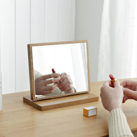 台式化妝鏡歐式鏡子簡約木質梳妝鏡便攜宿舍桌面鏡可摺疊高清美容
