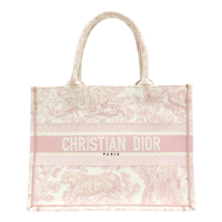 【二手名牌BRAND OFF】Dior 迪奧 粉色 白色 帆布 刺繡 BOOK TOTE 托特包 手提包