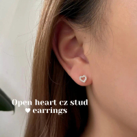 annita.silver - Open heart cz stud earrings / ต่างหูหัวใจ ต่างหูเงินแท้925 ต่างหูcz