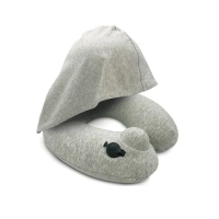 【Travelmall】專利3D按壓式充氣連帽頸枕(灰)