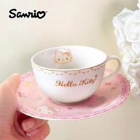 Set 2pc Cangkir Mug + Piring Hello Kitty Original Sanrio Set Cangkir Luxury Pink Gold Tea Teh Coffee