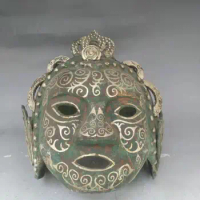 Rare Old Chinese Han dynasty(25-186) Samurai bronze&amp;silver helmet of fighter,Ancient knight mask