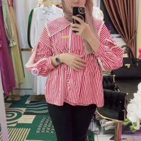 Zeya Tunik Salur Dan Bunga /Atasan Wanita katun Jepang ORI