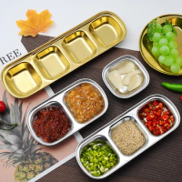 Stainless Steel Grid Seasoning Dish Hot Pot Dipping Bowl Vinegar Soy Kimchi Sauce Dish Snack Plate K