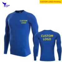Custom LOGO Men Compression Running T Shirt Fitness Gym Long Sleeve Sport Tshirt Training Jogging Sportswear Quick Dry Rashgard