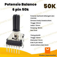 Potensio Balance 6 pin 50k Stereo Kaki 6 Tekuk Segi Hitam 503