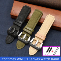 24*16mm Canvas Genuine leather Watch Strap For Timex Tidal compass Watchband T2n739 T2n720 T2n721 canvas Watch Band men's Convex