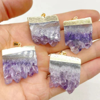 New Natural Gem Stone Quartz Crystal Amethyst Slice Druzy Pendant Charms Raw Slab Geode For DIY Jewelry Necklaces 6pcs