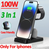 100W 3 in 1 Wireless Charger Stand Pad For iPhone 15 14 13 12 11 Apple Watch Fast Charging Dock Station for Airpods Pro iWatch 7