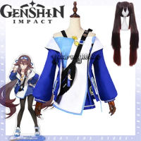 Game Genshin Impact x LAWSON Hutao Cosplay Costume wig women JK Uniform blue Hoodie Jacket shorts Fu