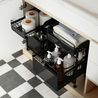 廚房抽拉架 廚房置物架下水槽架行動落地家用抽拉式多層收納櫥櫃下用品架子『XY13491』