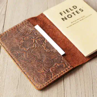 Refillable Genuine Leather Journal Cover for Moleskine Cahier Pocket size 3.5" x 5.5" Field Notes - 301 - Tooled Brown