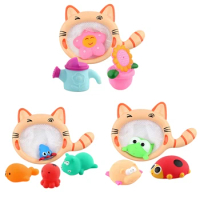 Fishing Toy Cartoon Animals Cat Shark Net Bag Pick Up Ocean Ball Swimming Play Water Bath Toy Gifts For Children Baby