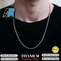kalung titanium pria anti karat cewek cowok asli keren silver perak putih kalung Kulit Rantai Stainl