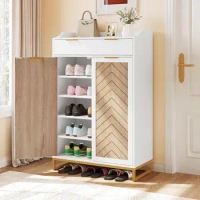 Shoe Cabinet Entryway with Doors, 5-Tier Shoe Storage Cabinet with Drawer, Large Capacity Wooden Shoes Rack Organizer