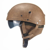 Motorcycle Motorbike Rider Half PU Leather Retro Helmet Visor With Collar Vespa Half Open Face Helmet with dual lens