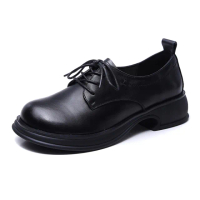【Vecchio】真皮皮鞋 牛皮皮鞋/全真皮頭層牛皮寬楦復古繫帶小皮鞋(黑)