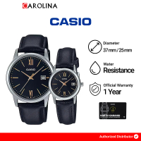Jam Tangan Couple Casio M/LTP-V002L-1B3 Black Dial Black Leather Strap