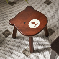 家逸實木小凳 子家用客廳圓板凳 可愛卡通小熊創意兒童矮凳 換鞋凳