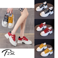 T2R-正韓空運-真皮拼接厚跟增高涼鞋-增高約6公分-黑/紅/黃