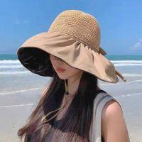 Foldable Wide Brim Beach Cap UV Protection Outdoor Portable Sunshade Hat Bucket Hat Summer Breathable Panama Hat