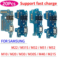 20Pcs，USB Charging Port Board Flex Cable Connector Parts For Samsung Galaxy M10 M20 M30 M30S M40 M21 M21S M31 M31S M51 M22 M32