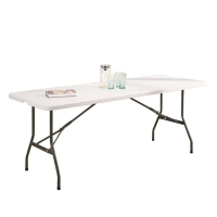 【LOGIS】桌面可折多用途183*76塑鋼長桌塑鋼折合桌/會議桌/露營桌