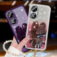 Luxury Rabbit Holder Glitter Case For OPPO A98 5G,Pearl Rope Cover For OPPO A98 A17 A38 Realme11 5G Reno7 4G Stand Silicone Case