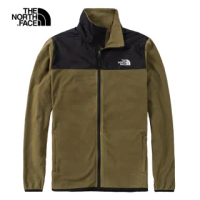 【The North Face】北面男款橄欖綠撞色保暖立領抓絨外套|49AE4Q6