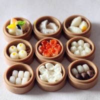 1x Dollhouse Miniatures Chinese Food Steamed Buns Dim Sum Basket Supply