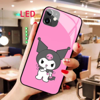 KUROMI Luminous Tempered Glass phone case For Apple iphone 12 11 Pro Max XS mini Acoustic Control Protect RGB Backlight cover