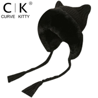 韓國貓耳朵雷鋒帽女秋冬針織護耳辮子毛絨保暖加絨帽