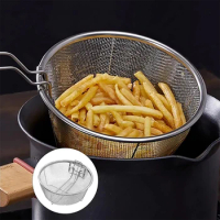 French Fries Basket Stainless Steel Fry Baskets With Handle Deep Fryer Strainer Blanching Basket Deep Fryer Skimmer For Kitche